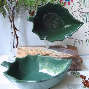 Ceramic 2 Serving Dishes Green Leaf